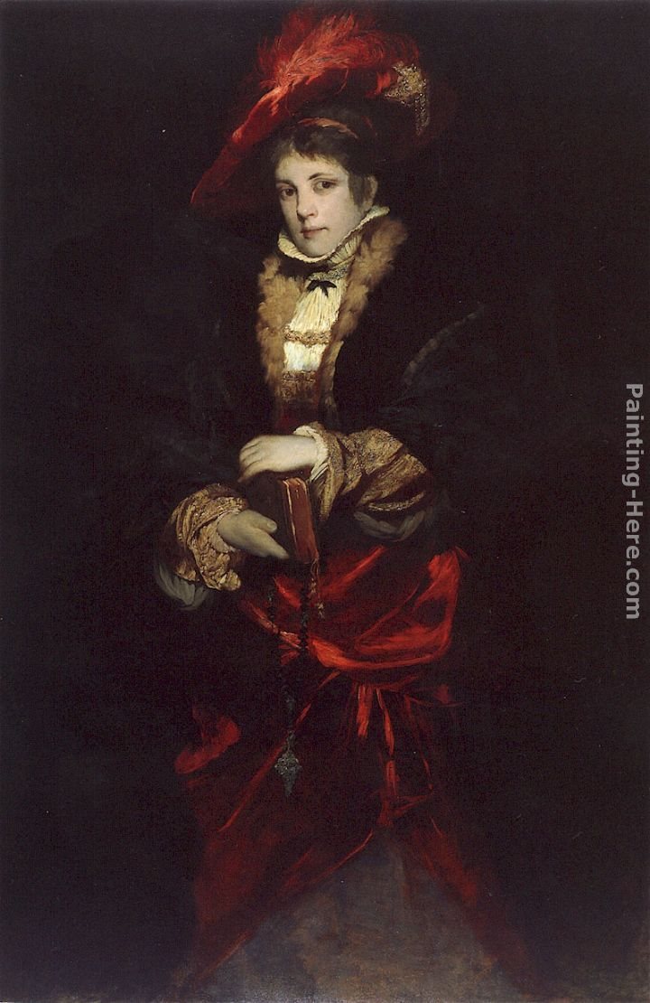 Hans Makart Portrait of a Lady with Red Plumed Hat